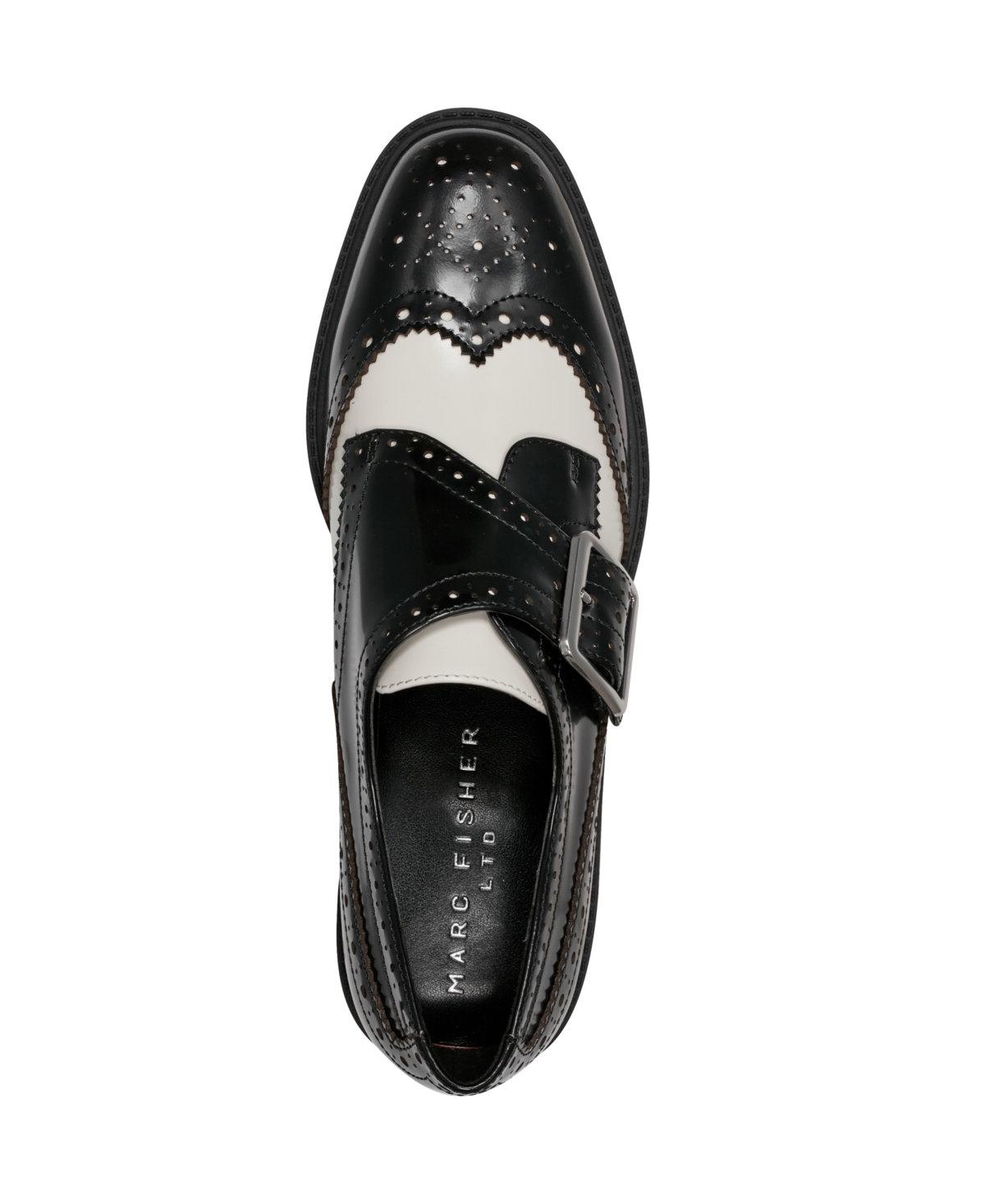 Marc Fisher Ltd Remona Wingtip Monk Strap Platform Loafer In Black,white Leather