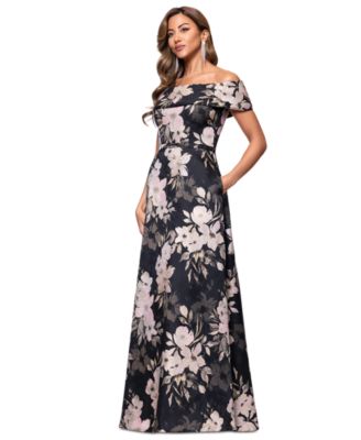 XSCAPE Women's Metallic Jacquard Off-The-Shoulder Gown - Macy's