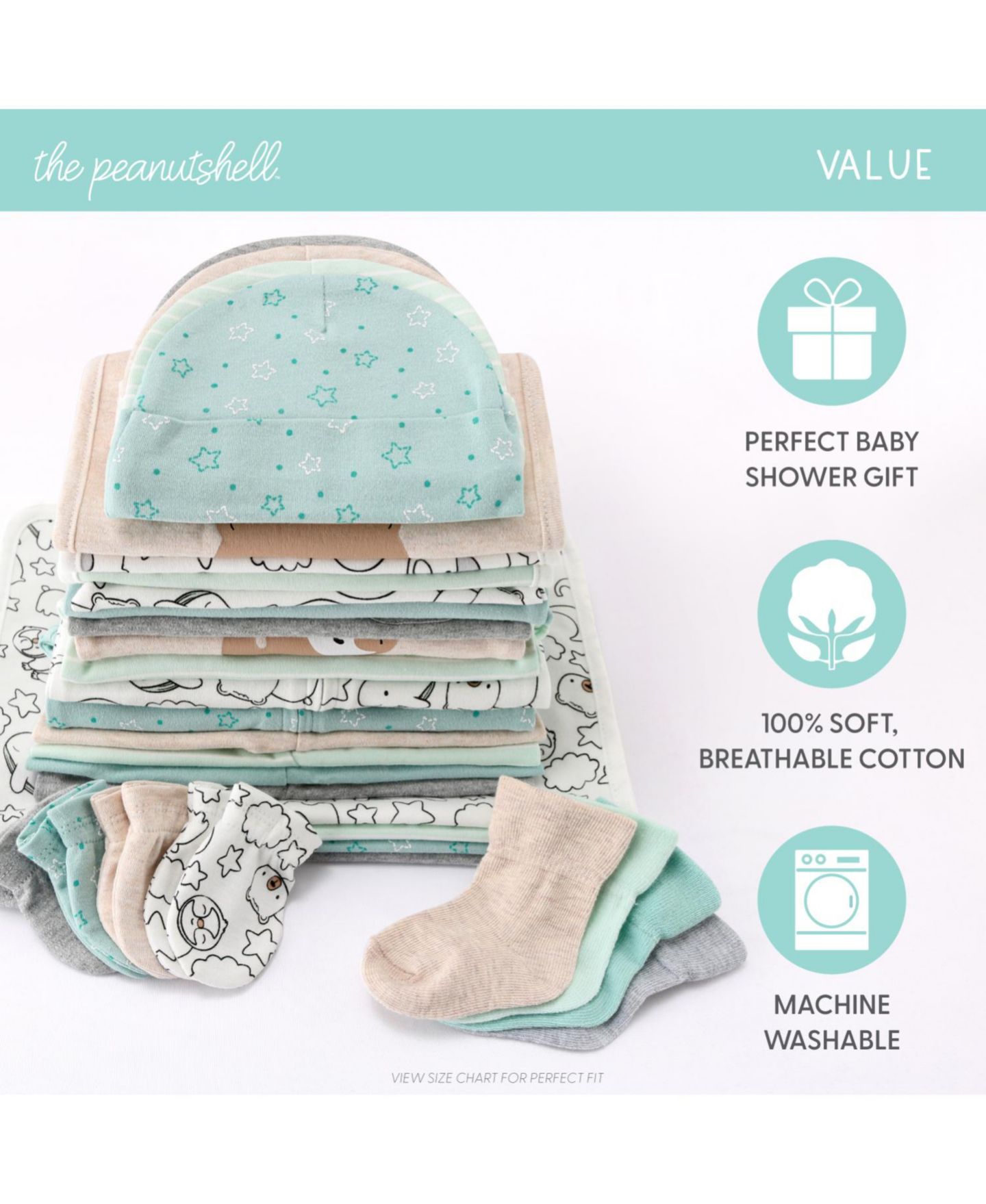 Комплекты The Peanutshell Restful Basics Newborn Layette Set Girls, 30-Pieces, Green/Grey для мальчиков-малышей, цвет: Зелёный / Серый — фото 5