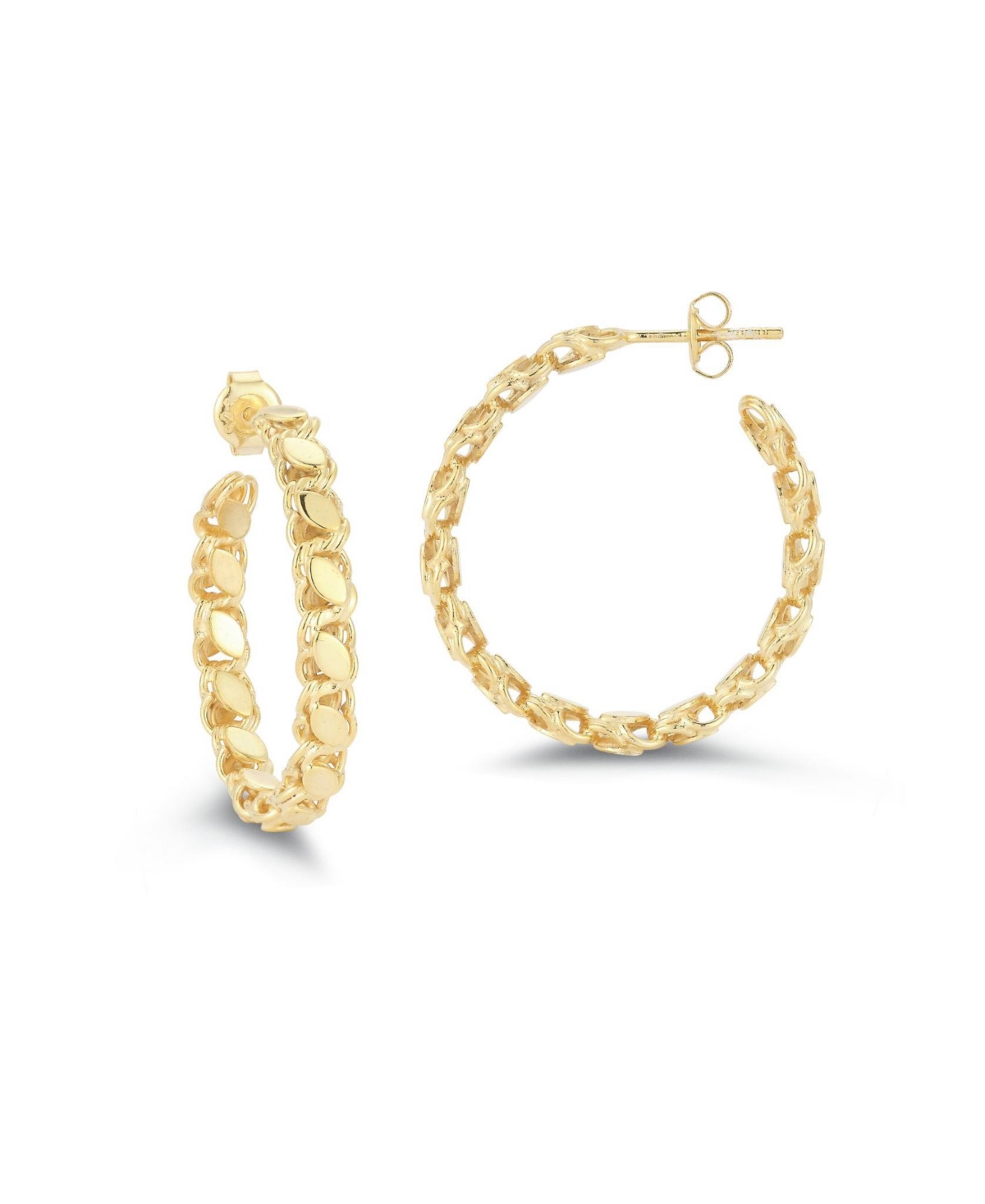 14K Gold Plated Sterling Silver Chain Link Large Hoop Earrings - Gold
