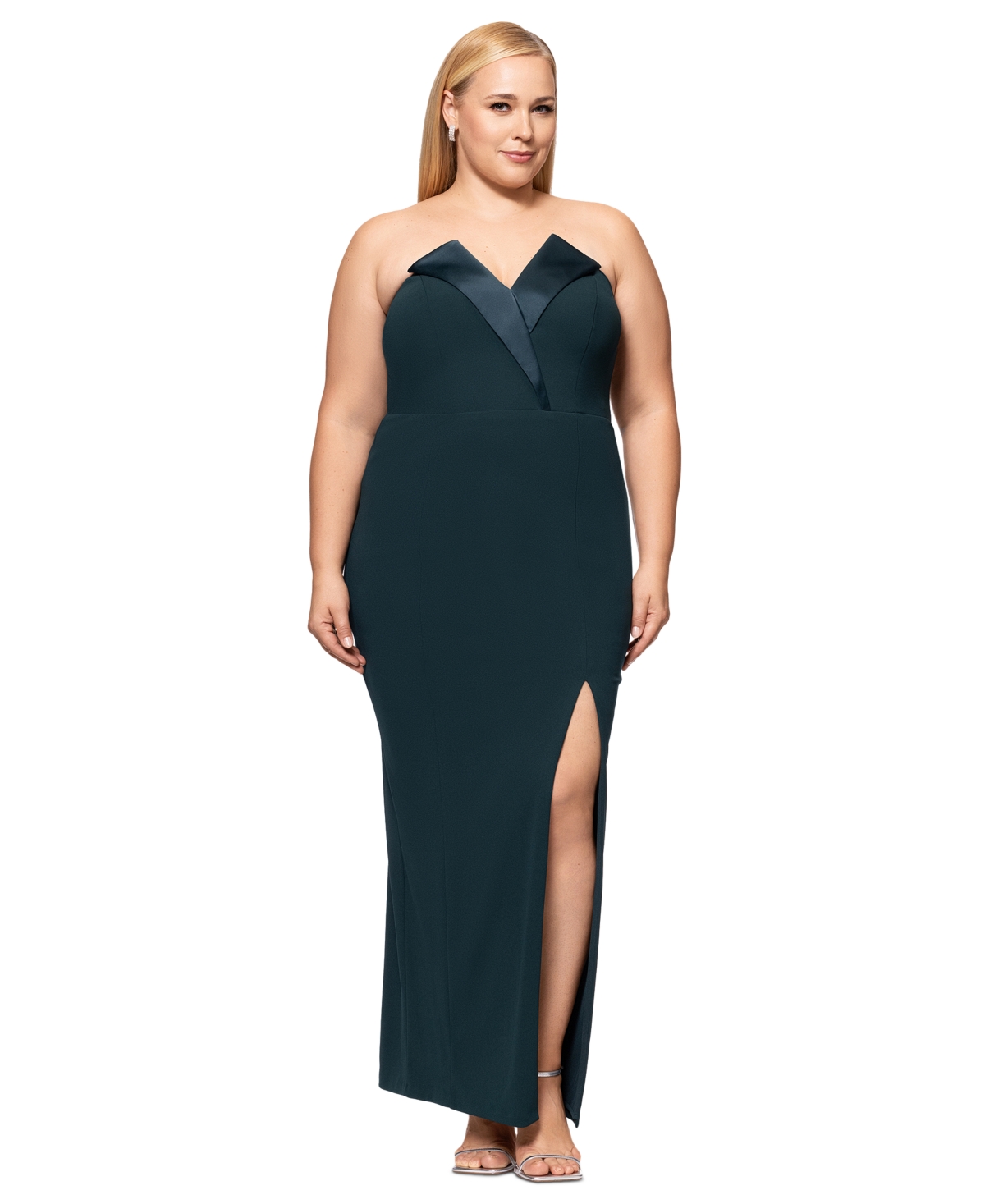 Betsy & Adam Plus Size Strapless Gown In Pine