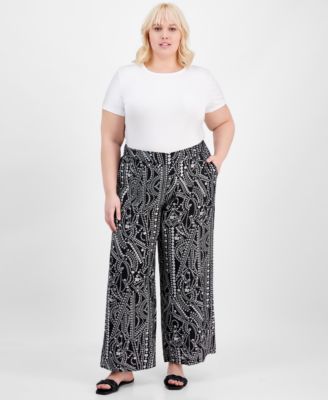 Plus Size Floral Print Wide Leg Pants Exclusively at Macy s