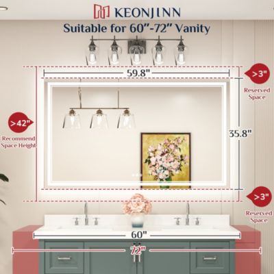 60x36 LED Bathroom Mirror with Frontlit and Backlit