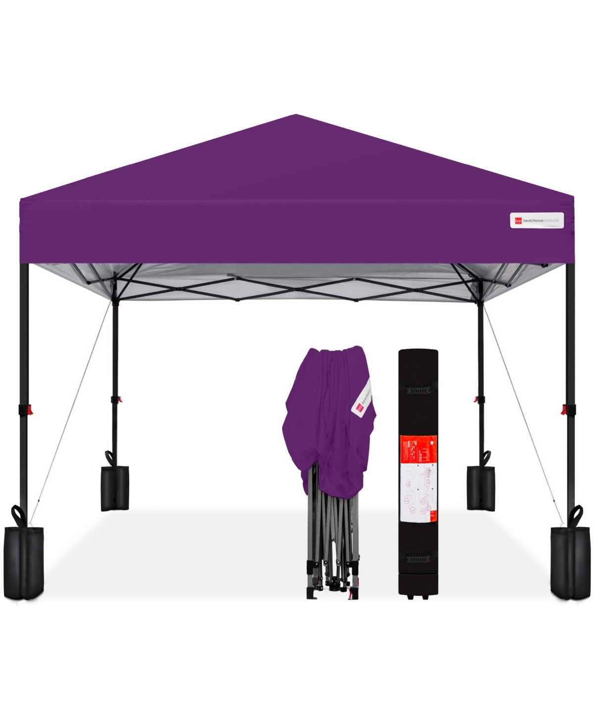 8x8ft Easy Setup Pop Up Canopy w/ 1-Button Setup, Wheeled Case, 4 Weight Bags - Pink/white