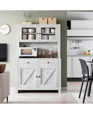 Kitchen Pantry Cabinet with Microwave Stand, Freestanding Hutch Cabinet with Buffet Cupboard, Tall Kitchen Cabinets with Adjustable Shelves for Kitchen, Dining Room
