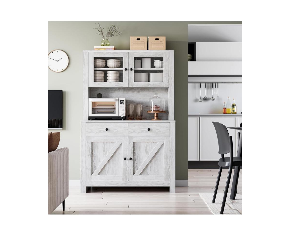gaomon Kitchen Pantry Cabinet with Microwave Stand, Freestanding Hutch Cabinet with Buffet Cupboard