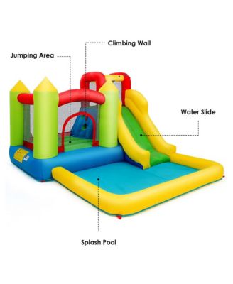 Inflatable Bounce House Water Slide Bouncer Pool w/ Climbing Wall & 550W Blower