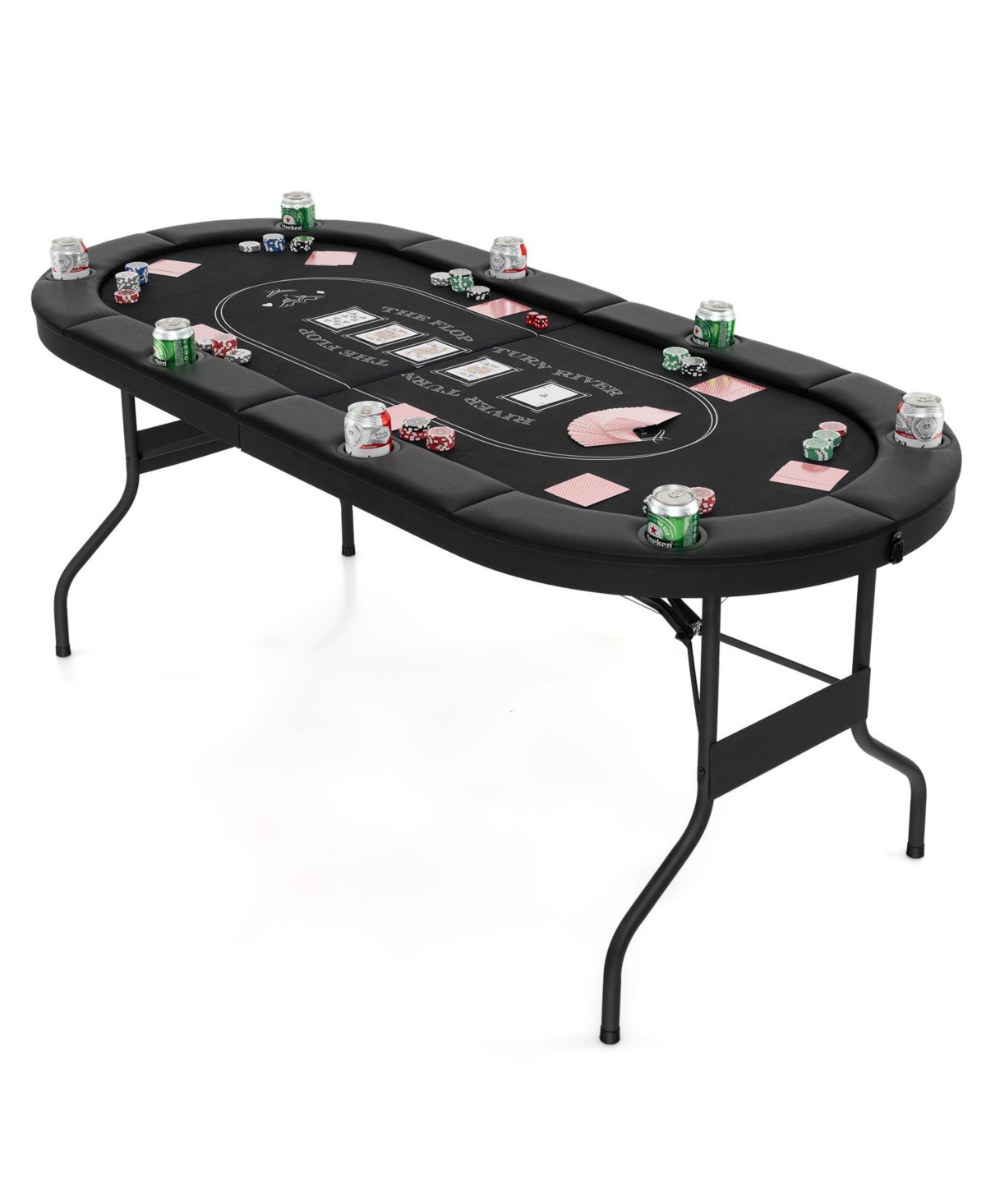 Gouun Foldable Poker Table for 8 Players Portable Oval Card Board Game Table