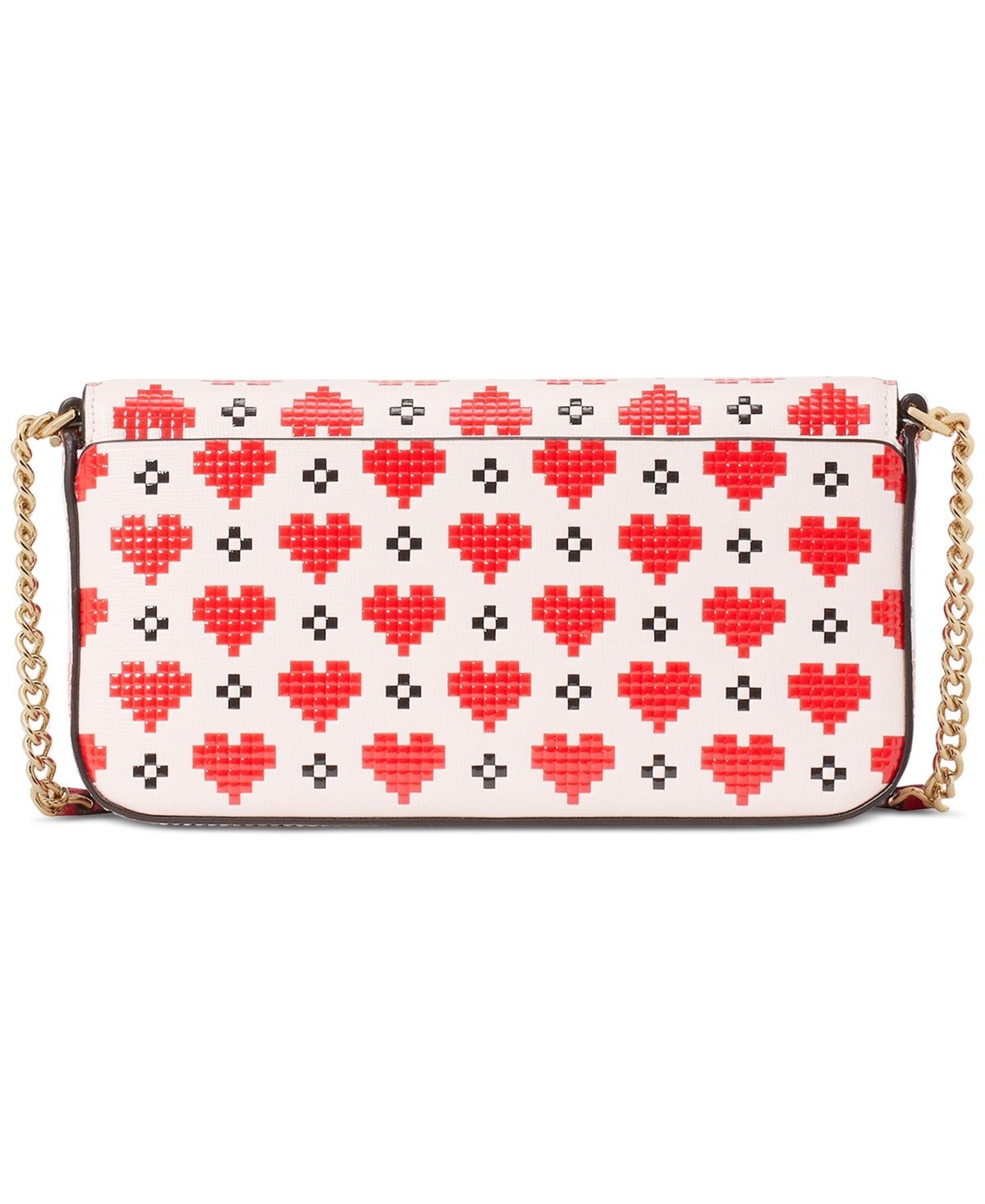 Kate Spade Devin Pixel Heart Embossed Saffiano Leather Small Chain Wallet Crossbody In Cream Multi