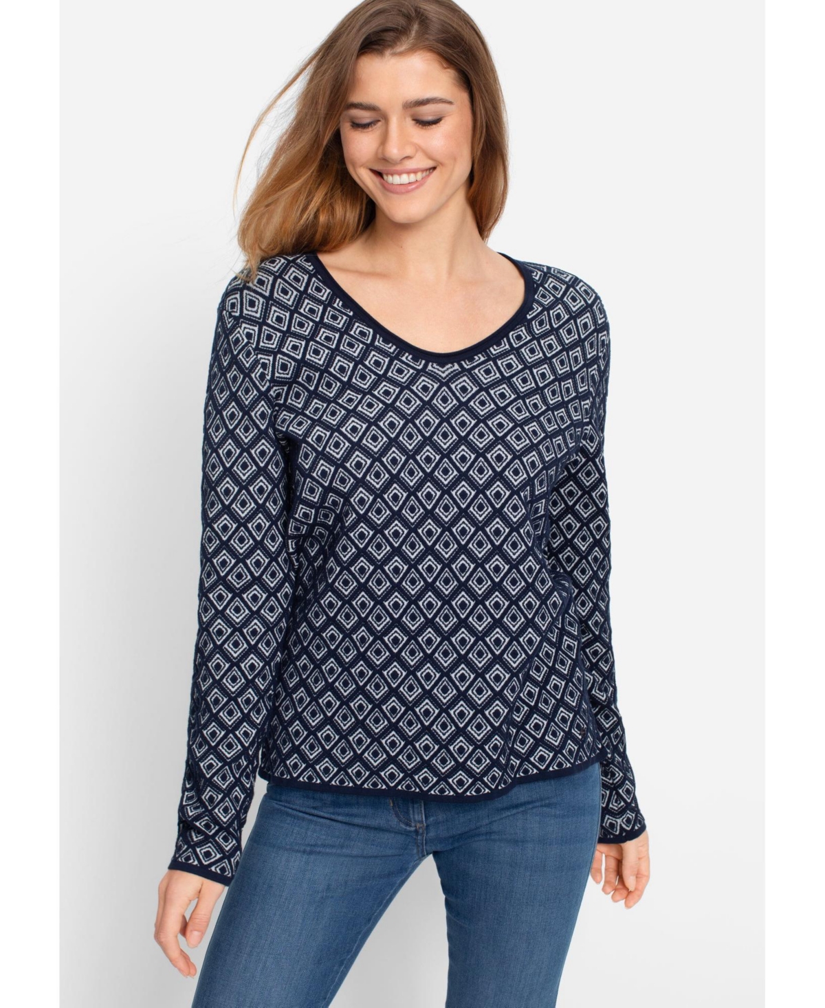 Women's Geo Intarsia Sweater - Ink blue