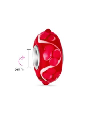 Murano Glass .925 Sterling Silver Core 3D Lamp work Floral Blue Green Red and White Hibiscus Flower Spacer Charm Bead Fits European Bracelet