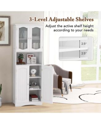 64.5" MDF Bathroom Cabinet with Tempered Glass Doors and Adjustable Shelves