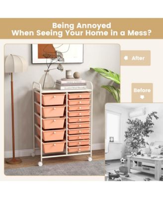 15-Drawer Rolling Storage Cart for Tools, Scrapbook Paper, Office and School Organization