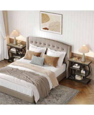 End Table Set of 2, 4-Tier Narrow Side Table, Wood Small Sofa Side Table, Industrial Bedside Table for Bedroom, Living Room