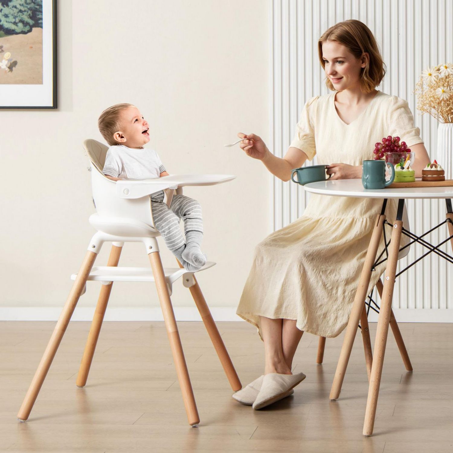 6-in-1 Convertible Baby High Chair with Safety Harness and Removable Tray