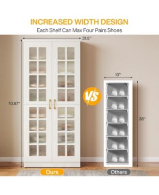 71-Inch Tall Shoe Cabinet with Doors, 8-Tier Shoe Storage Cabinet with Adjustable Shelves, Modern Shoe Organizer Shoe Rack Cabinet