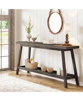 Farmhouse Console Entryway Table: 70.9 Inches Extra Long Console Table for Entryway, 2-Tier Narrow Wood Foyer Sofa Couch Table
