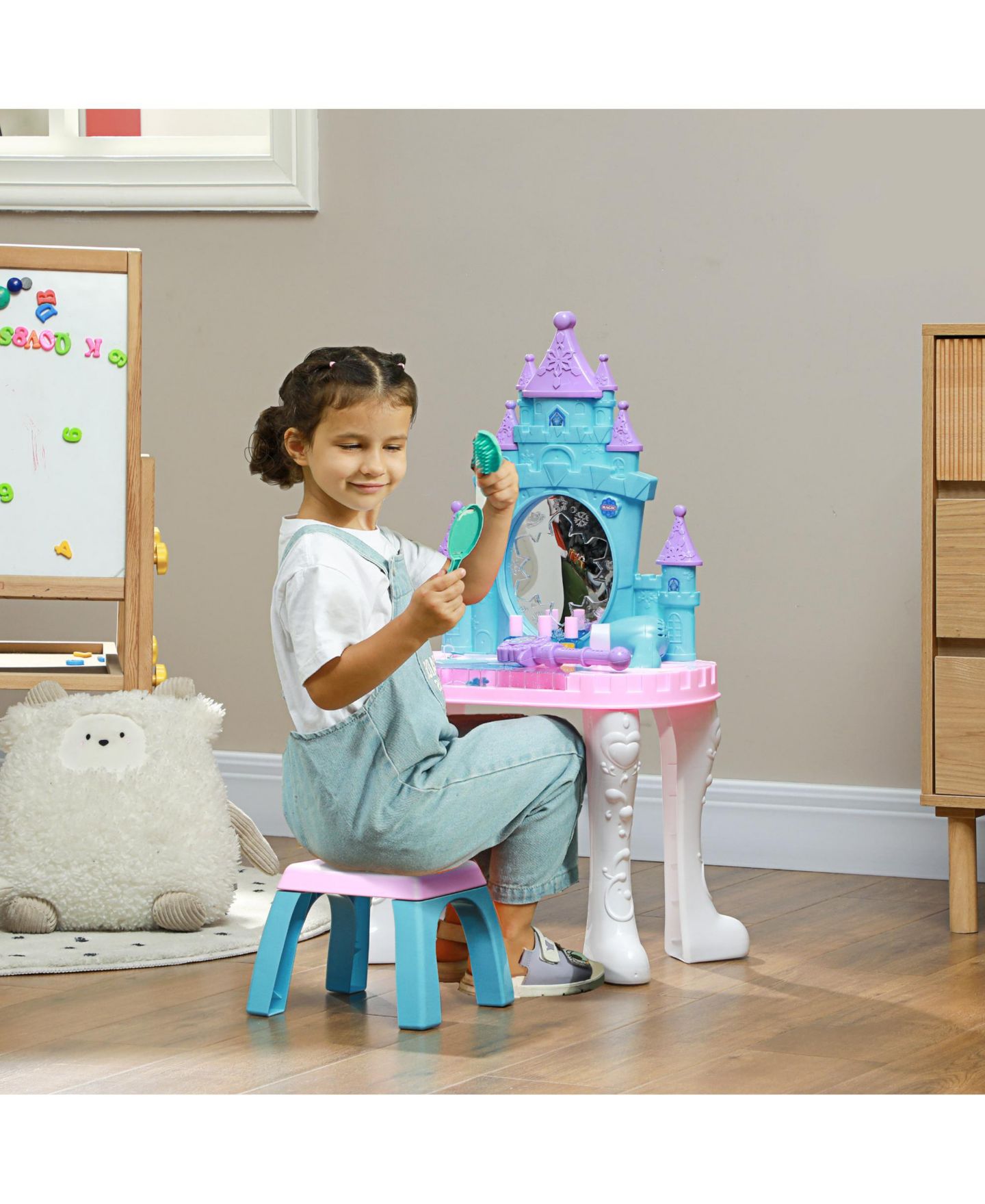 Детские игрушки Qaba Kids Vanity Set with Mirror and Stool, Light, Music, Castle Design, цвет: Разноцветный — фото 2