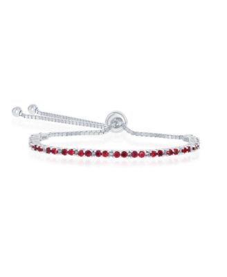 Sterling Silver 2mm Birthstone CZ Tennis Adjustable Bolo Bracelet