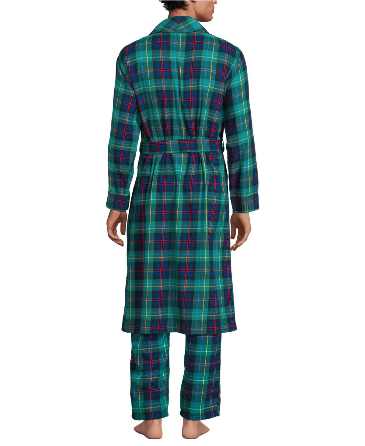 Lands' End Men's Flannel Robe -navy/heritage red plaid