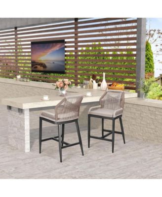 2 Pc Rattan Aluminum Woven Outdoor Use Counter Height Bar Stool Chair