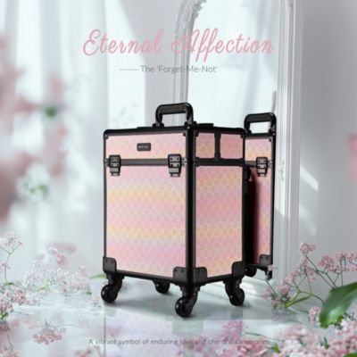 Rolling Makeup Train Case Cosmetic Trolley Organizer Blush ForgetMeNot