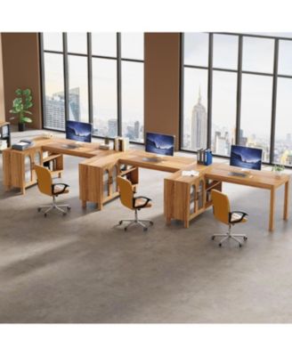 59-Inch L Shaped Computer Desk with Cabinet, Farmhouse Corner Desk with Storage Shelves, L Shaped Executive Desk, Long Writing Desk for Home Office, Gaming