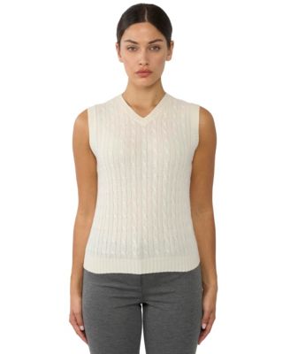 Women's 100% Cashmere V Neck Cable-knit Sweater Vest