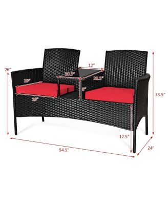 Wicker Patio Conversation Furniture Set with Removable Cushions and Table