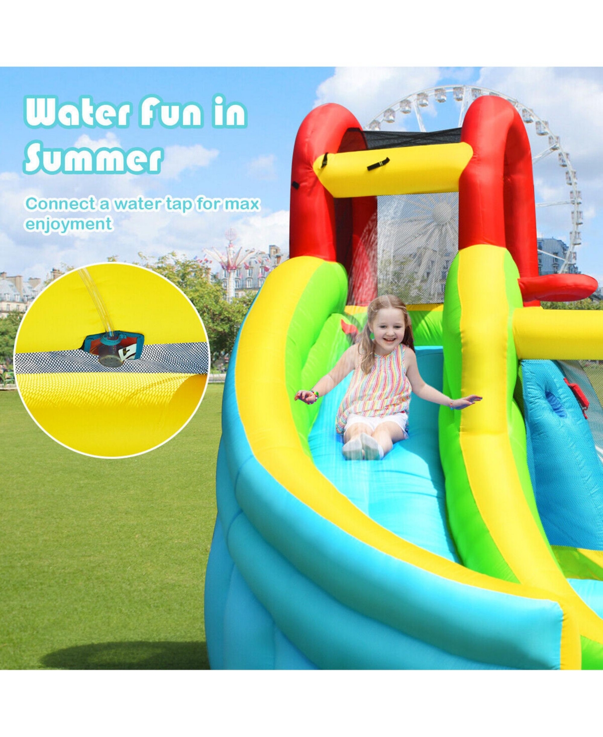 Gymax Inflatable Kids Water Slide Jumper Bounce House Splash Water Pool W/ 480W Blower