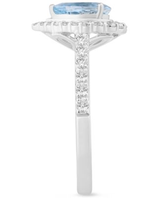 Aquamarine (1 ct. t.w.) & Diamond (3/4 ct. t.w.) Pear Halo Bridal Set in 14k White Gold