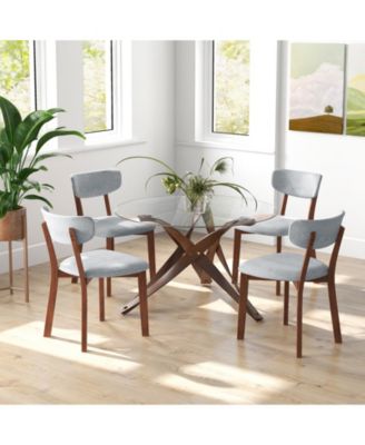 Dining Chairs Set of 2 Upholstered Mid-Back Chairs with Solid Rubber Wood Frame