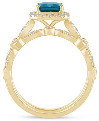London Blue Topaz (2 ct. t.w.) & Diamond (1/2 ct. t.w.) Halo Bridal Set in 14k Gold