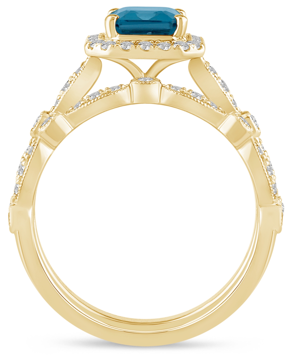 Macy's London Blue Topaz (2 Ct. T.w.) & Diamond (1/2 Ct. T.w.) Halo Bridal Set In 14k Gold In London Blue Topaz