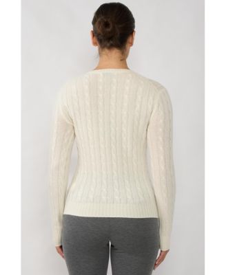 Women's 100% Cashmere Cable-knit Long Sleeve Pullover V Neck Sweater