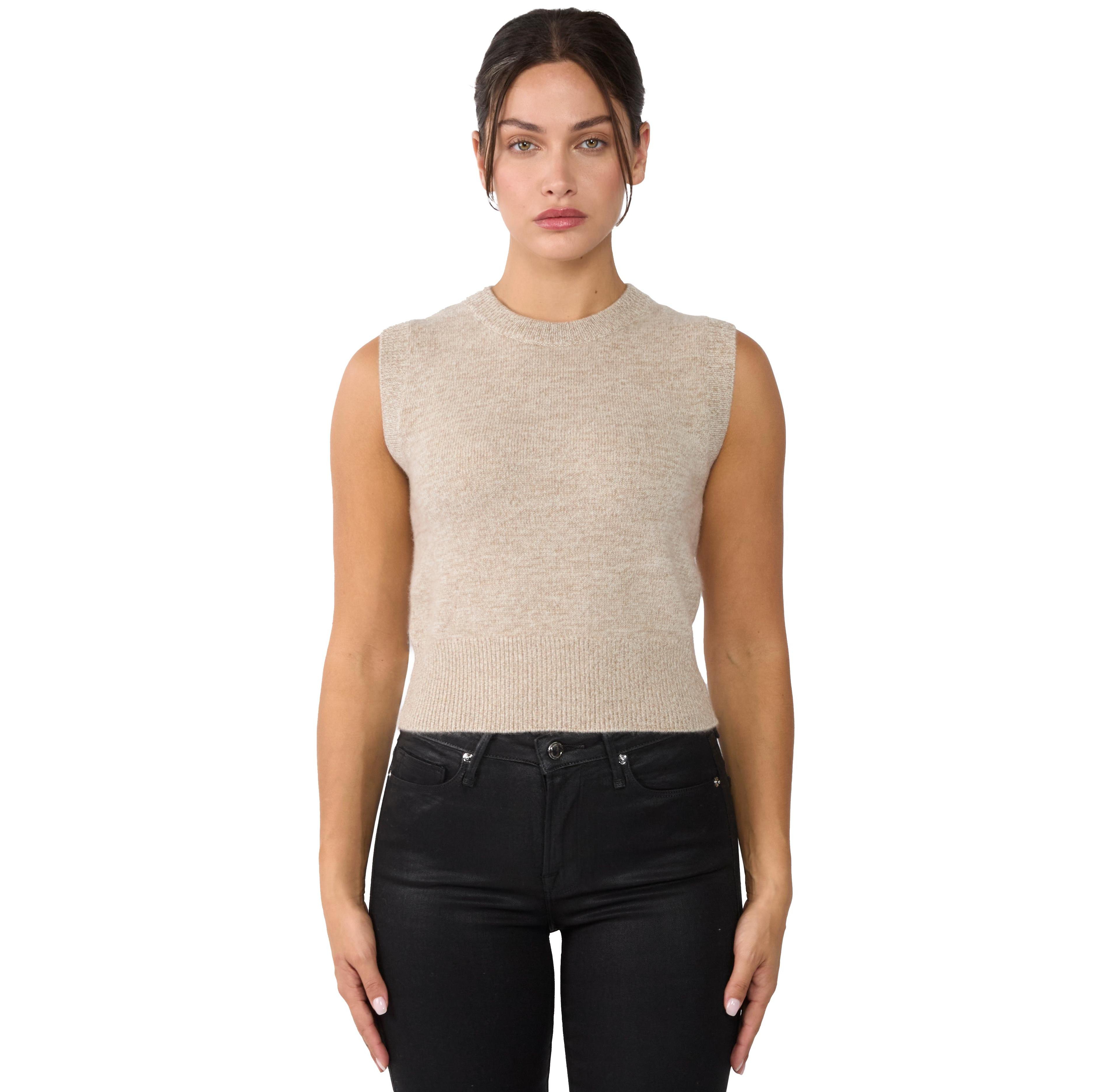 Jennie Liu Women's 100% Cashmere Crewneck Chunky-knit Sweater Vest