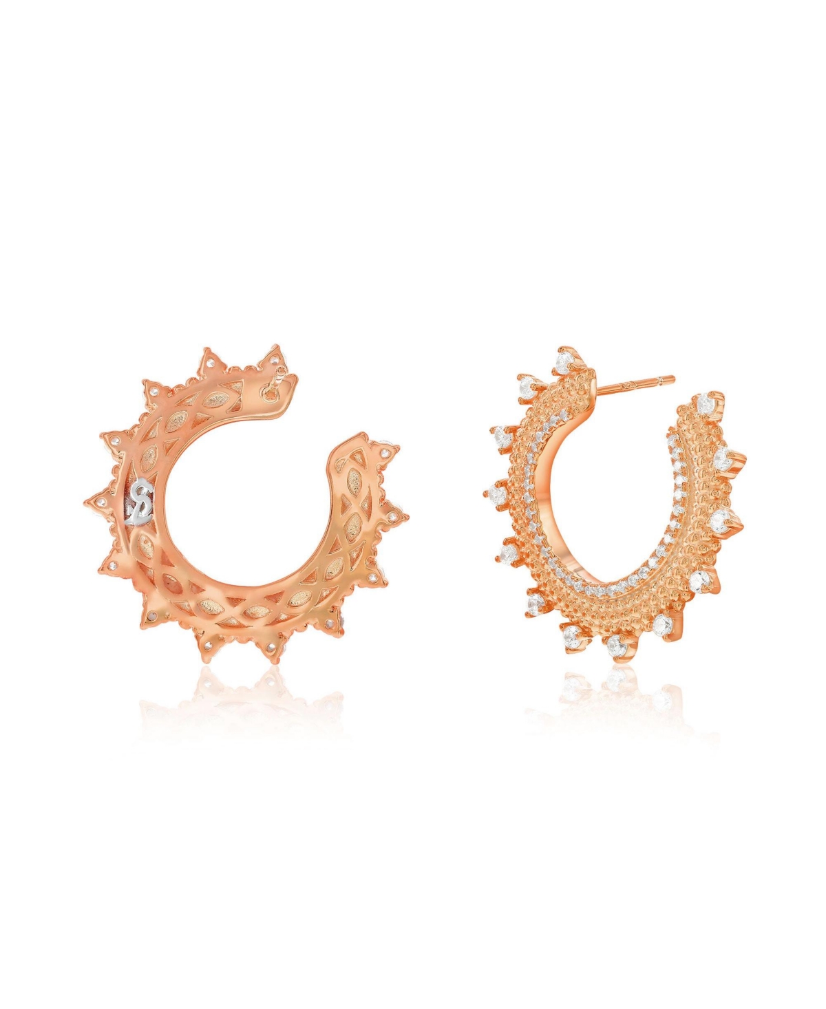 Suzy Levian New York Suzy Levian Sterling Silver White Cubic Zirconia Open Sunburst Circle Earrings