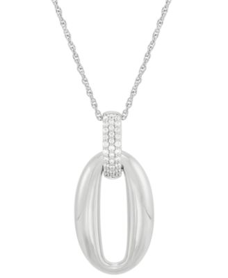 Macy's - Diamond Pav&eacute; Oval Pendant Necklace (1/10 ct. t.w.) in Sterling Silver, 16" + 2" extender