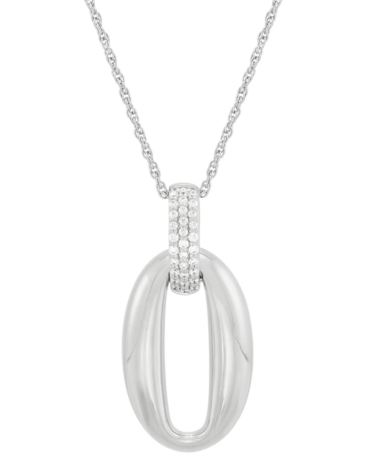 Macy's Diamond Pave Oval Pendant Necklace (1/10 Ct. T.w.) In Sterling Silver, 16" + 2" Extender In Sterling Silver