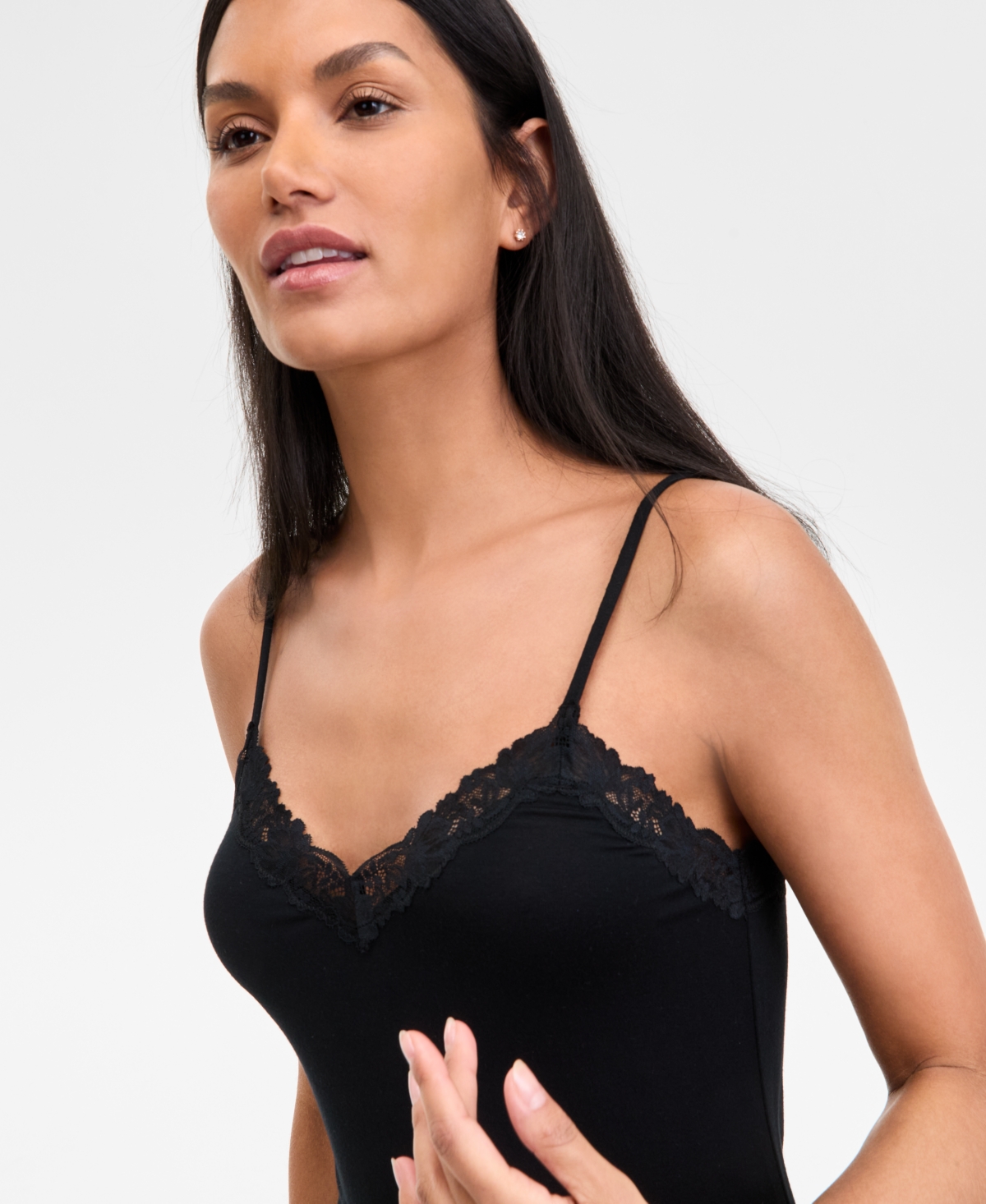 Inc International Concepts Women's Lace-trim Knit Nightgown, Exclusively At Macy's In Deep Black