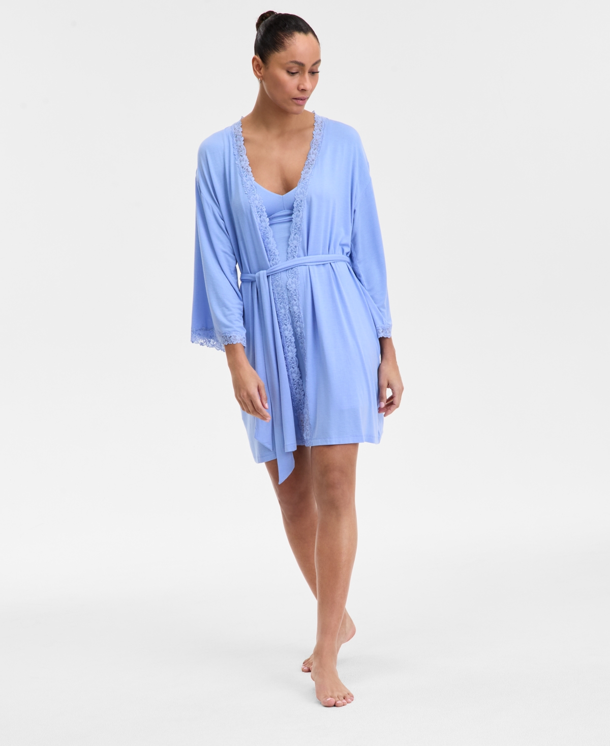 Women's Lace-Trim Knit Wrap Robe, Exclusively at Macy's - Blush Tint