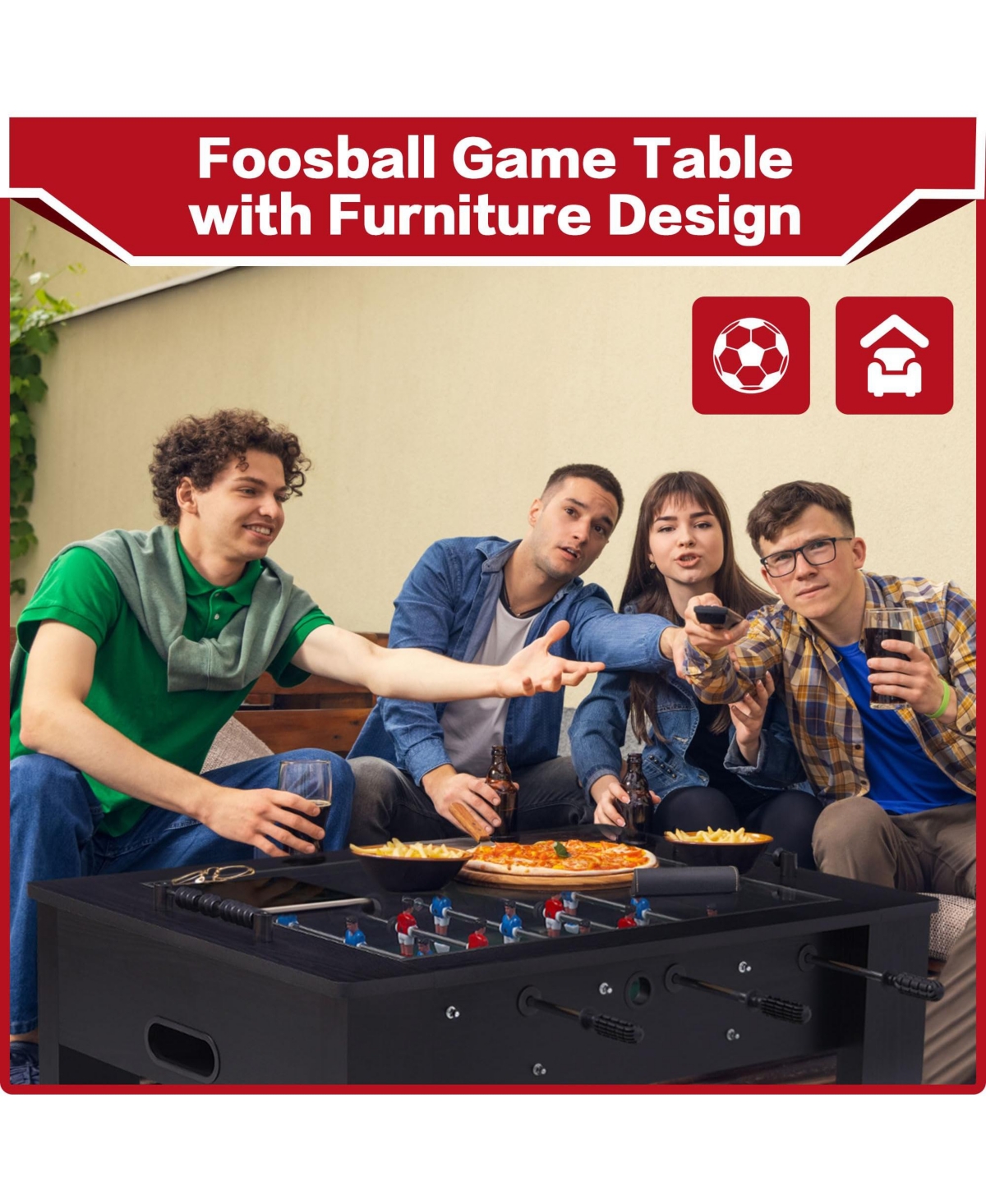 Sugift Foosball Coffee Table, Soccer Game Table with Tempered Glass, Modern Multi Arcade Game Table with 2 Balls