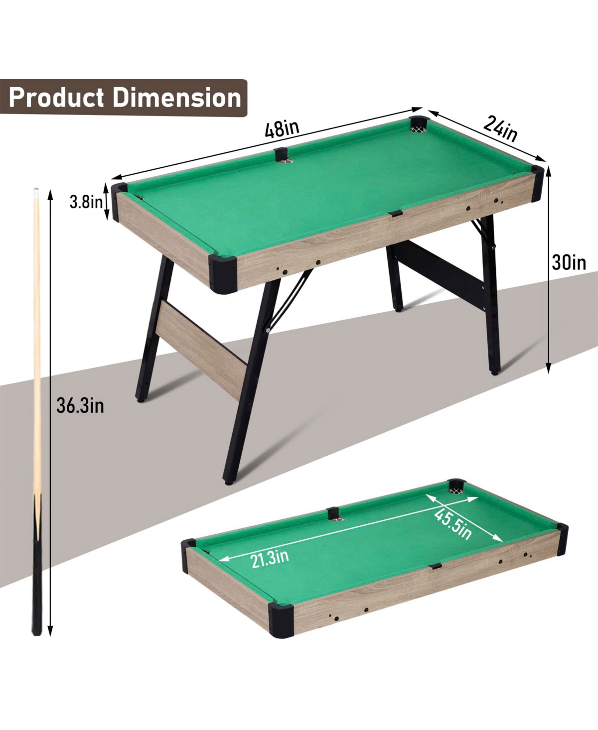 Sugift Folding Pool Table, Portable Billiard Game Tables with Locking Legs, Adjustable Feet, Balls, Cues, Triangle, Chalk, Brush