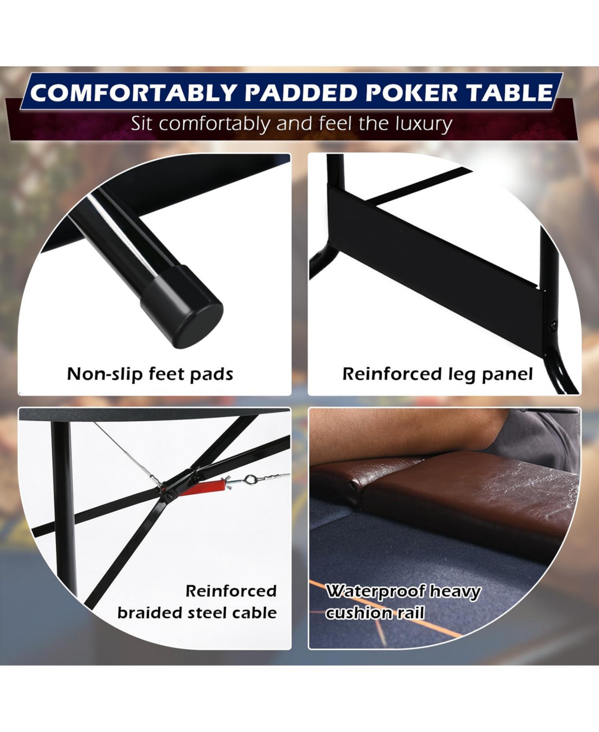 Sugift Foldable Poker Table for 10 Players, Texas Hold em Casino Table w/Padded Rails & Cup Holders