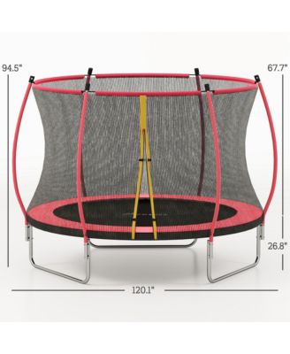 10ft Outdoor Trampoline with Net Enclosure, Curved Poles,