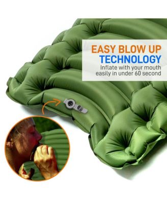 Ультралегкий спальный коврик SereneLife с сумкой для переноски, компактный и самонадувающийся, зеленый