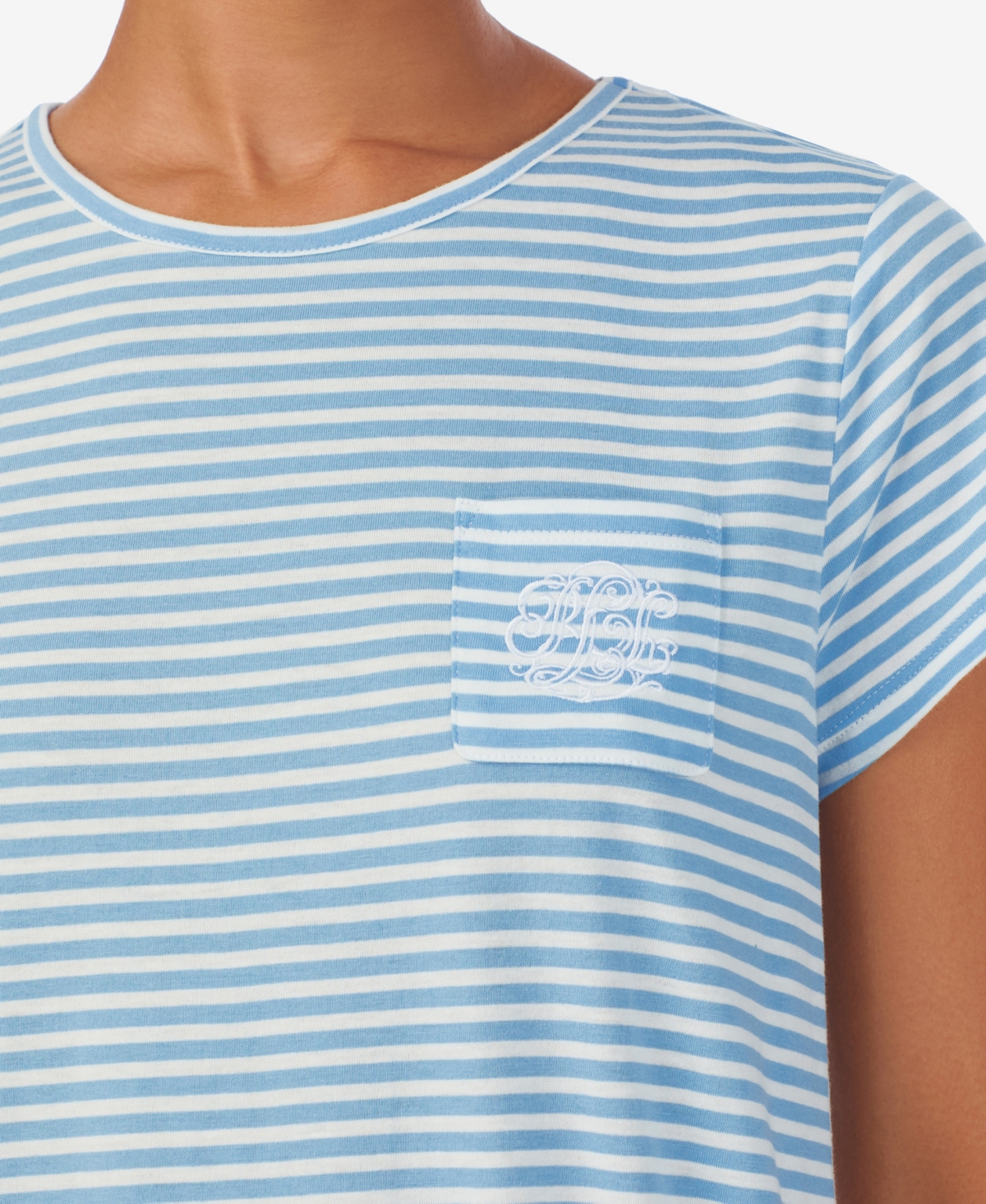 Ralph Lauren Women's Crew Neck Sleepshirt With Pocket In Blue Stripe