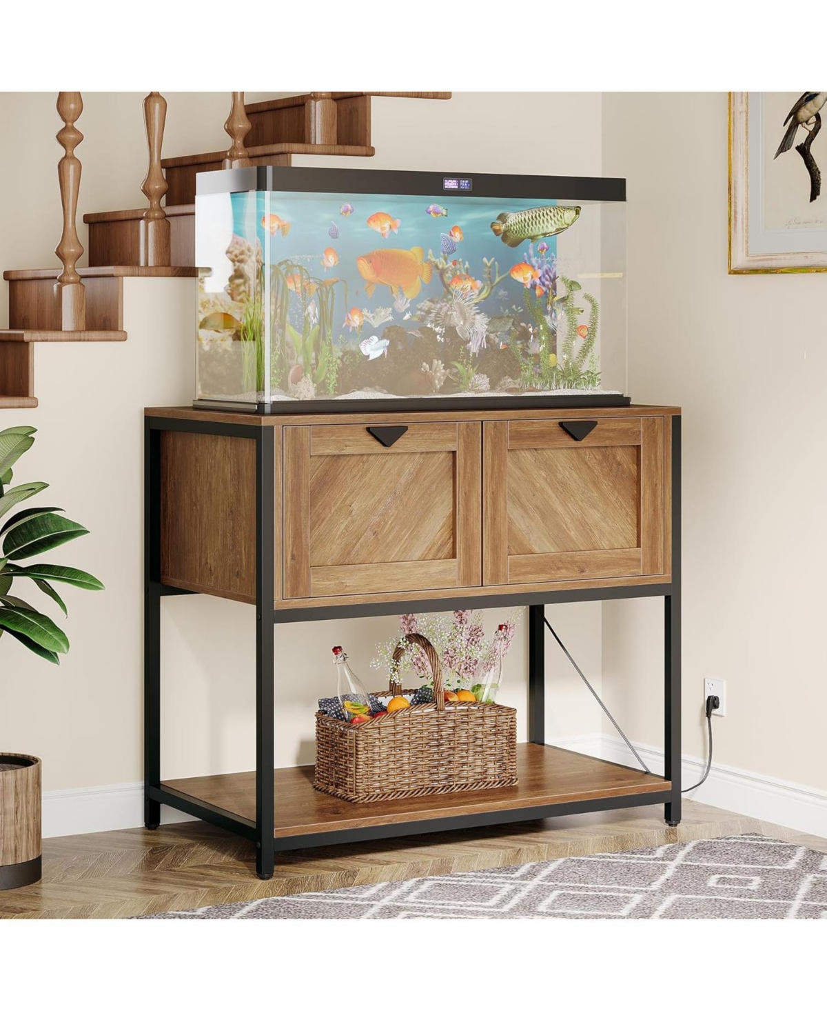 Tribesigns 20-29-37 Gallon Fish Tank Stand with Power Outlets, Large Wood Aquarium Stand with Cabinet Storage, 35.4