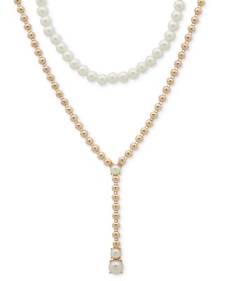 Anne Klein Gold-Tone Bead - Imitation Pearl Layered Lariat Necklace 16 3 extender 3990₽