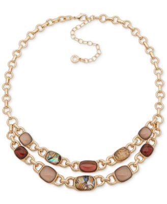 Anne Klein Gold-Tone Link - Mixed Stone Layered Collar Necklace 16 3 extender 4590₽